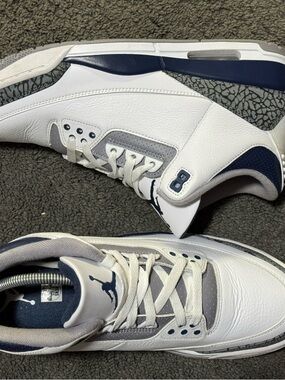 Jordan Men’s White Navy Gray Leather Sneakers